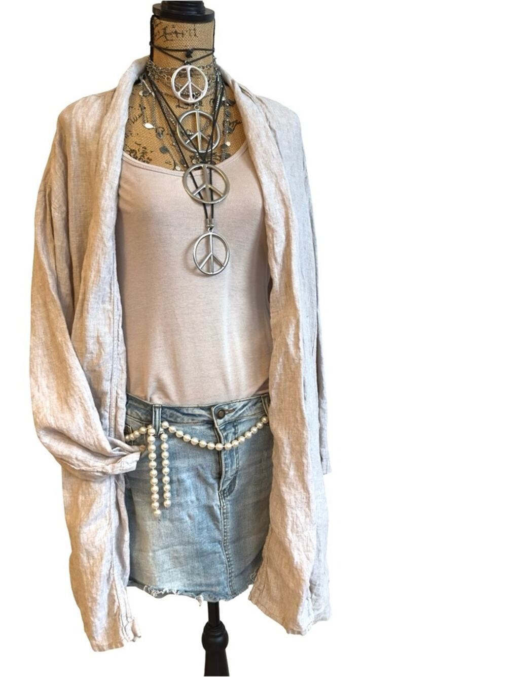 TAHARI - 100% Linen Lightweight Duster in Soft Beige - SIZE XL / 18 PLUS SIZE